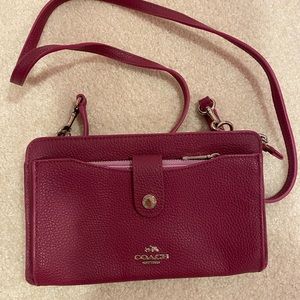 Burgundy Coach Envelope Clutch Bag w/strap